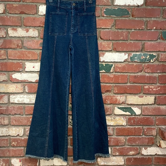 Show Me Your Mumu Slim Retro '70s High Waist Farrah Flare Trouser Downpour New - Picture 3 of 8